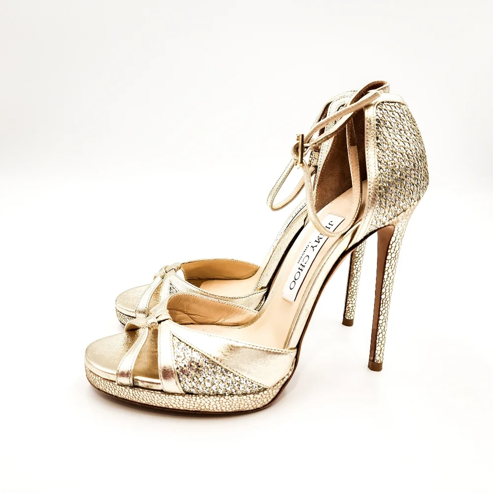 Jimmy Choo Gold Glitter Heels - Picture 2 of 8